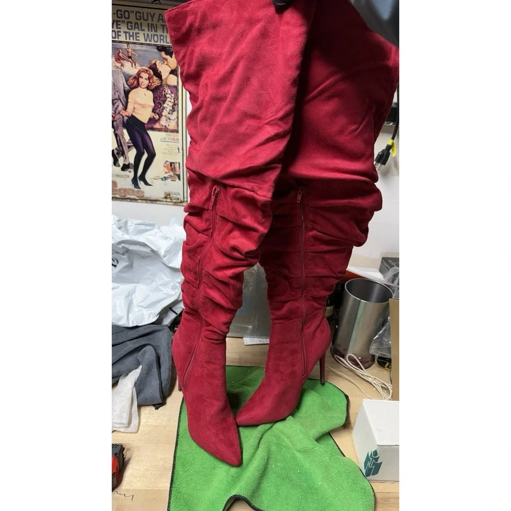Red Over The‎ Knee Boots Nadine Size 8.5 EU 39 Stiletto Heels